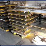 Racks of carbon, stainless and aluminum metal sheets available at McKinsey Steel